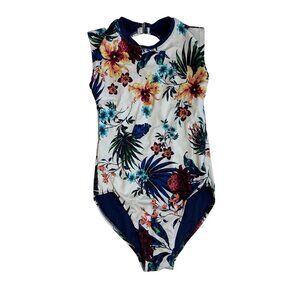 Hapari Women's XS = 0/2 One Piece Swimsuit Navy Floral EUC